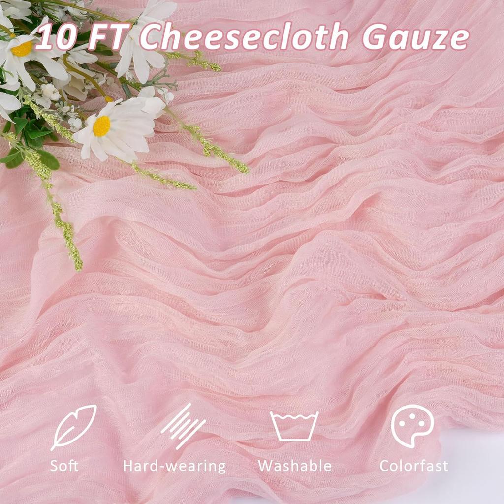 Dusty Pink Cheesecloth Table Runner, 10 FT Boho Rustic Cheese Cloth Gauze, 35x120 Inches Centerpieces Decor for Wedding Spring Easter Baby Bridal