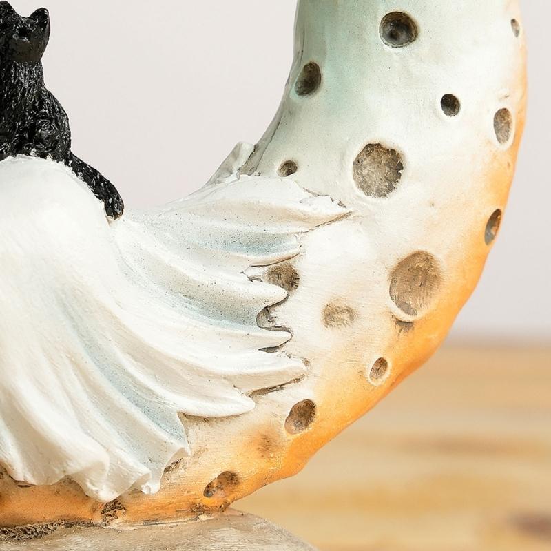 Unique Witch Ghostly Lying On Moon Statue with Base Tabletop Shelf Ornament Mystical Moon Theme Resins Sculpture Gift