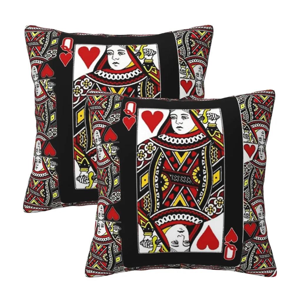 Casino Nights Red Queen Of Hearts 2 Pcs Square Pillowcase Pillow Cover Cushion Zip Decorative Comfort Throw Pillow For Home