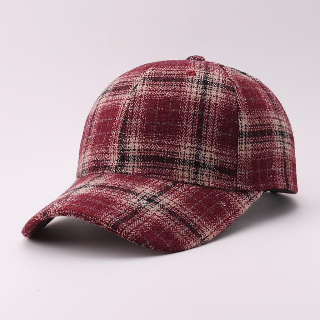 Woolen Plaid Baseball Cap European and American Sunshade Thickened Retro Autumn and Winter Warm Plaid Cap