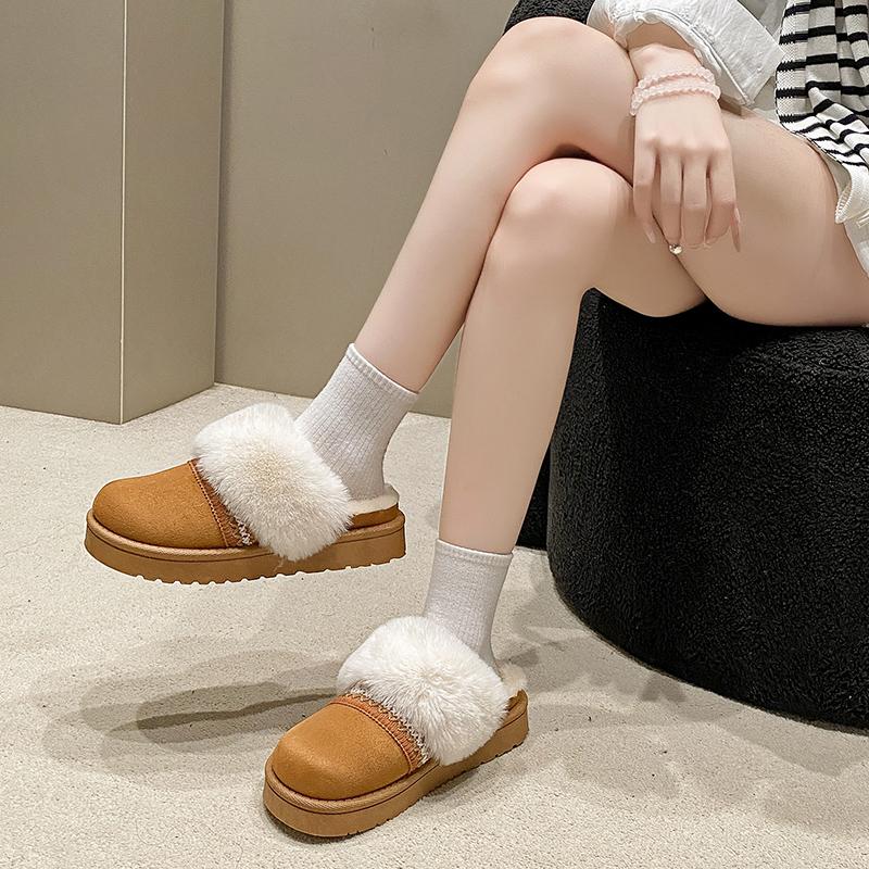 Fashion 2025 Winter Suede Comfort Thick Sole Flat Slippers Fashion New Round Head Warm Large Size Casual Slippers for Women
