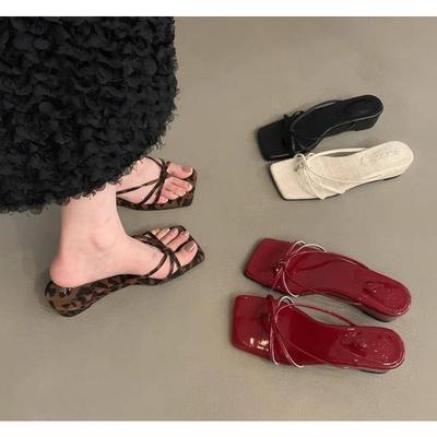 New Summer Women Wedges Heel Flip Flop Fashion Leopard Print Clip Toe Slides Ladies Outdoor Beach Dress Slippers