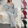 New 2-Piece Women's Spring Autumn Pure Color Elegant Women's Simple Long-Sleeved Pants Pajama Set Homewear Clothes