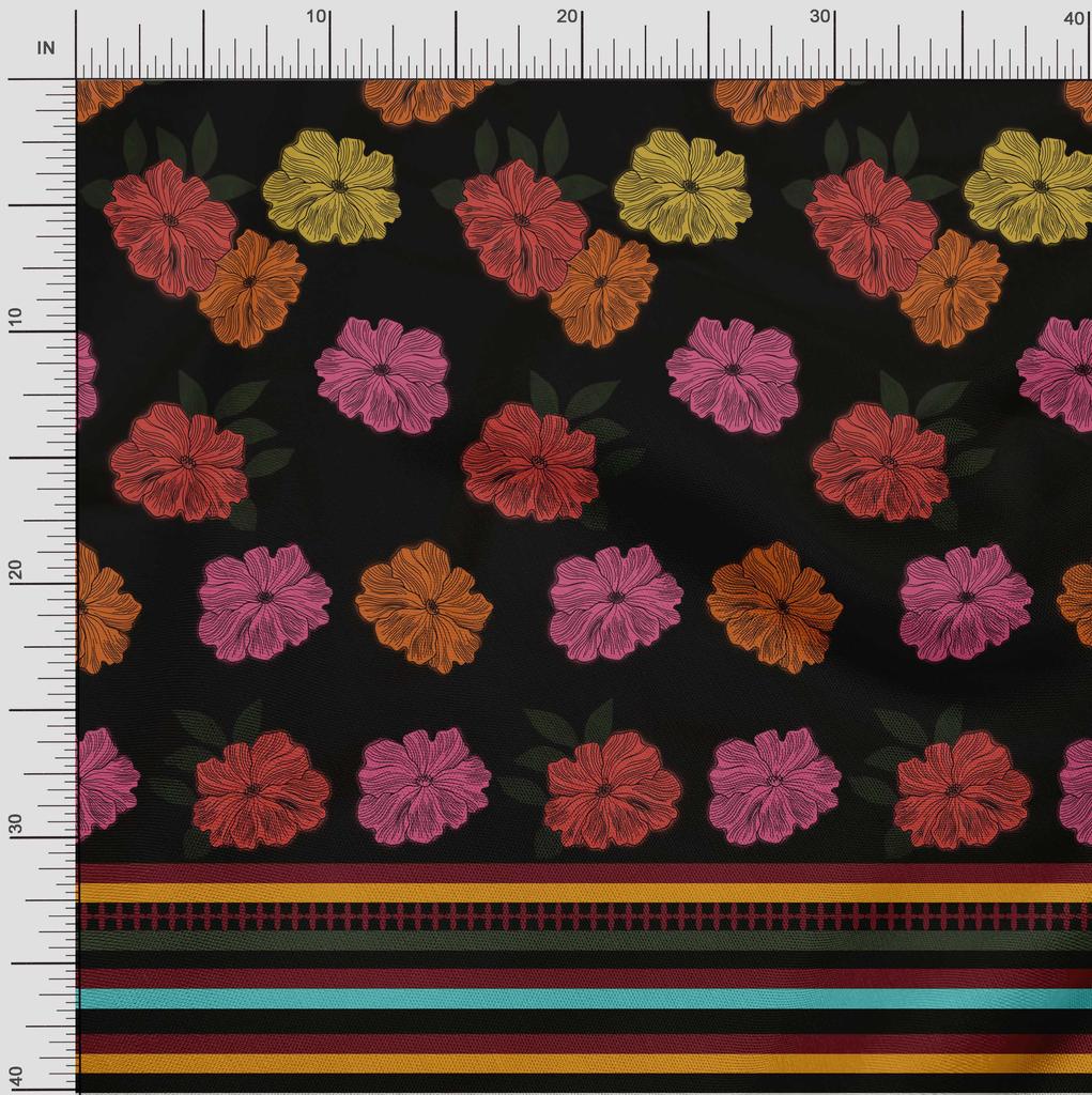 oneOone Cotton Flex Fabric Stripe & Floral Panel Print Fabric BTY 40 Inch
