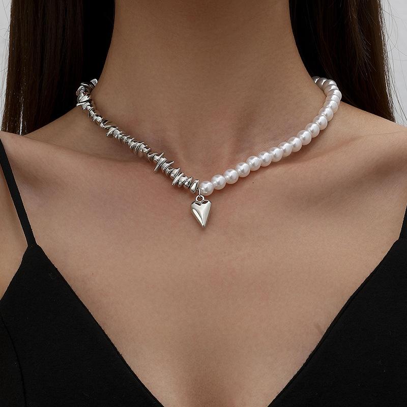 High sense elegant irregular CCB geometric love pendant necklace broken silver Choker party jewelry women