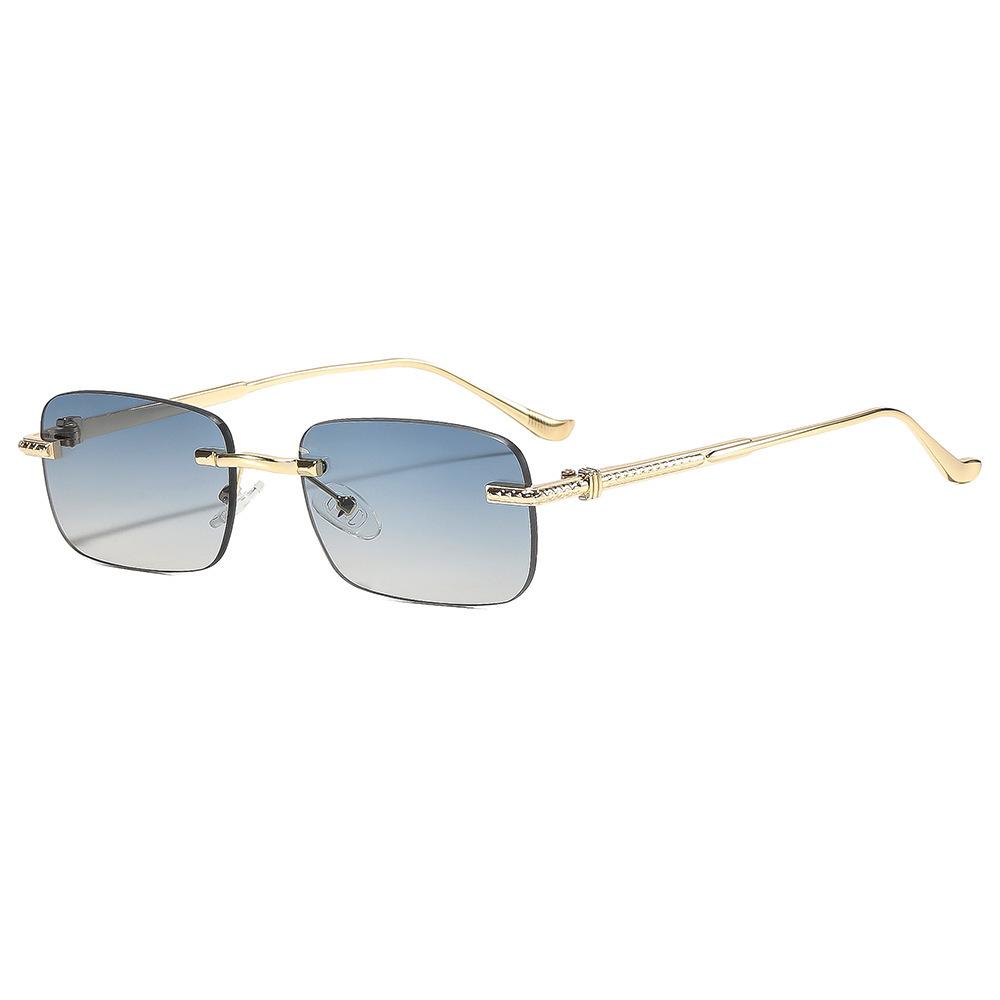 New retro classic frameless sunglasses, European and American fashion personalized trimmed narrow frame metal sunglasses for men and women