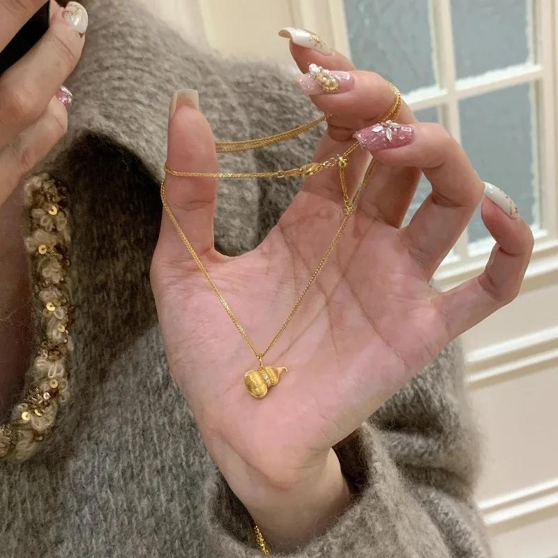 New in brushed pumpkin gourd necklace Light luxury Zircon inlaid exquisite Chinese style unique exquisite collar chain Zircon