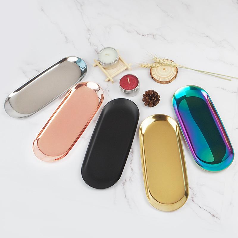 Nordic Gold Oval Plate Jewelry Box Key Tray Stainless Steel Metal Multi-functional Creative Fruit Dried Fruit Storage Tray
