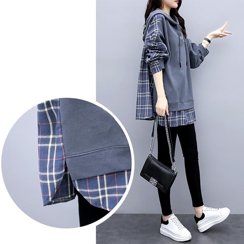 Gefälschte Zwei-stück Sweatshirt frauen Flut Mit Kapuze Herbst Frauen Koreanische Version Lose Plus Größe frauen Hoodies