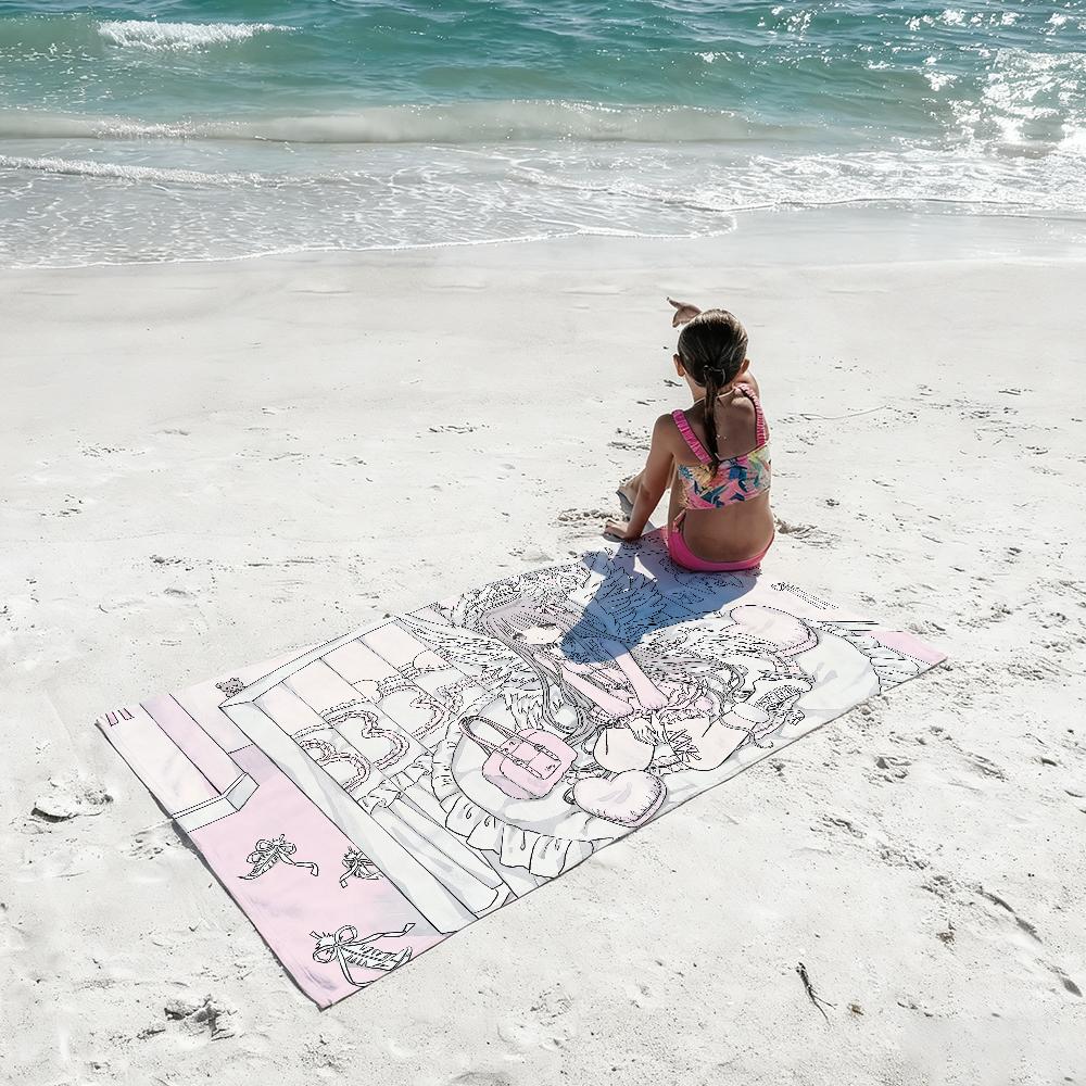 Anime Angel Girls Kawaii Towel Quick Dry Absorbent Beach Towel for Sports, Fitness, Swimming and Outdoor Activities