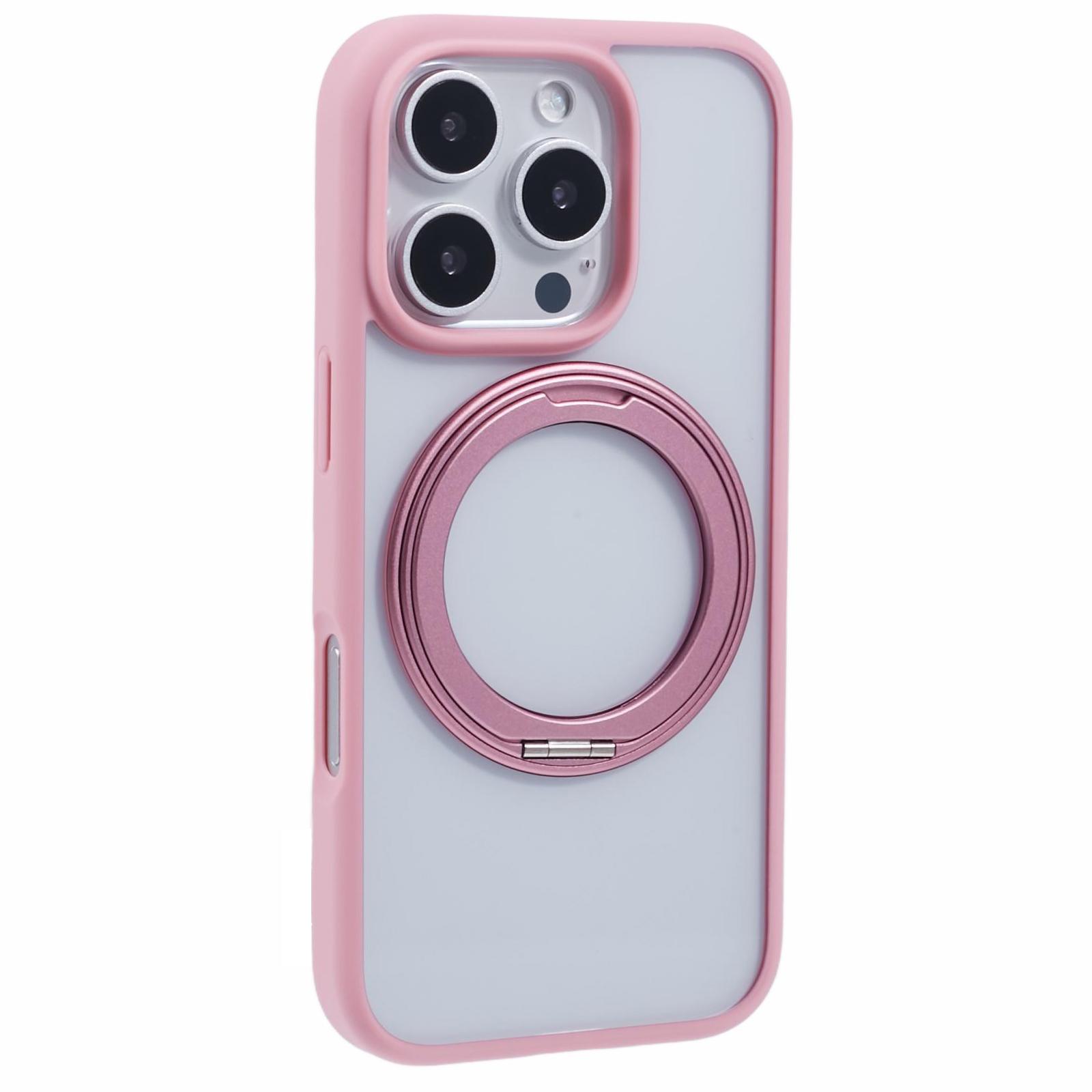 

For iPhone 16 Pro Max Phone Case Ring Holder Kickstand PC+TPU Phone Cover Pink