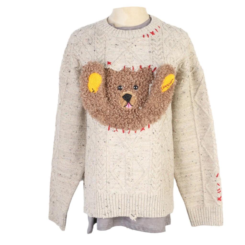 Korean Style Color Block Cartoon Patchwork Loose Long Sleeve Knit Sweater for Women