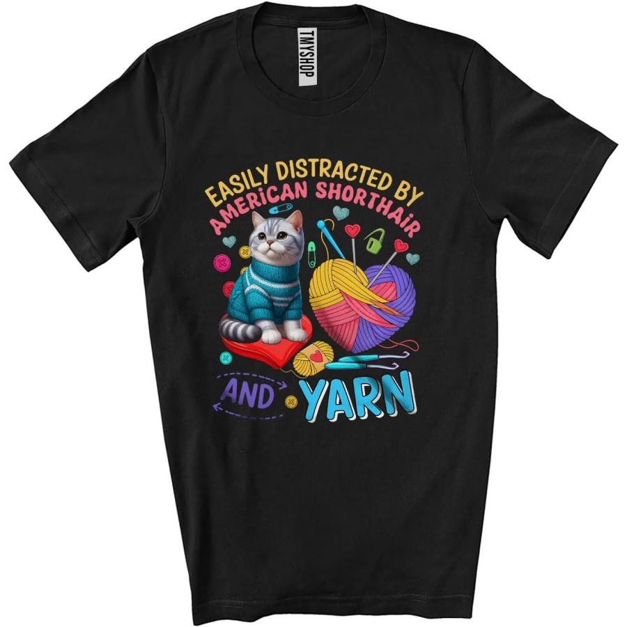 

Easily Distracted by American Shorthair and Yarn; Adorable Knitting Heart Cat Owner; Family Unisex T-Shirt Black XXXXXL різнокольоровий
