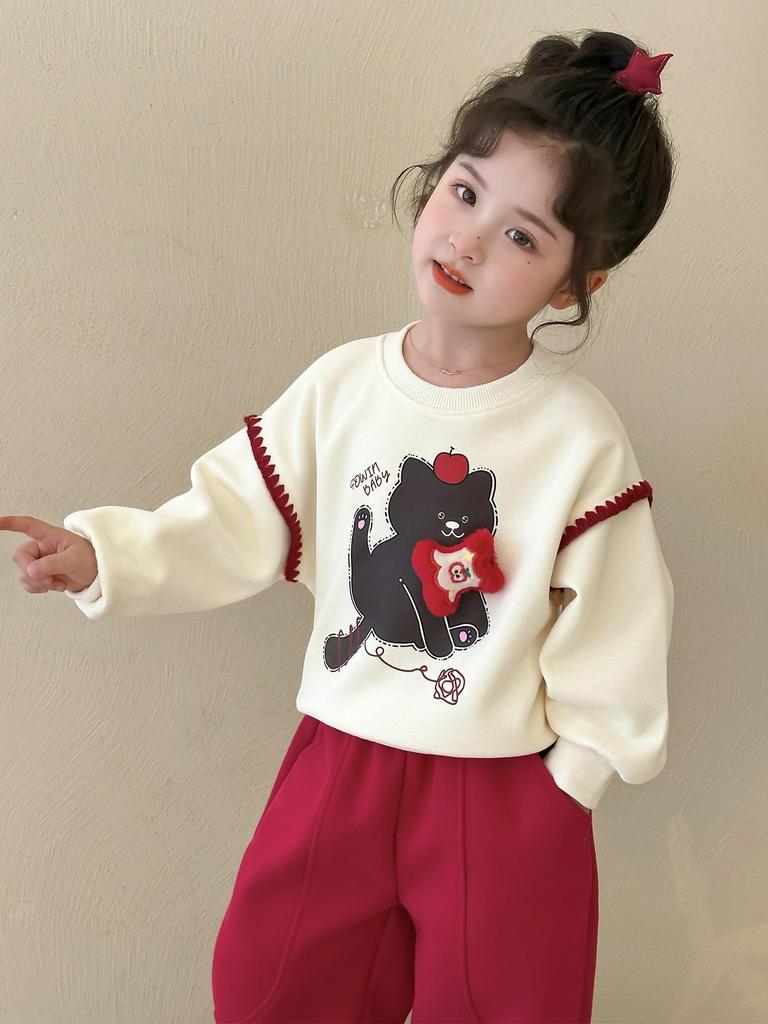 Toddler Girl Autumn Cartoon Sweatshirt and Jogger Pants Set