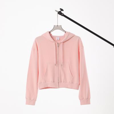 Spring and Autumn New Women's Zipper Top Big Terry Solid Color Cardigan Sweatshirt