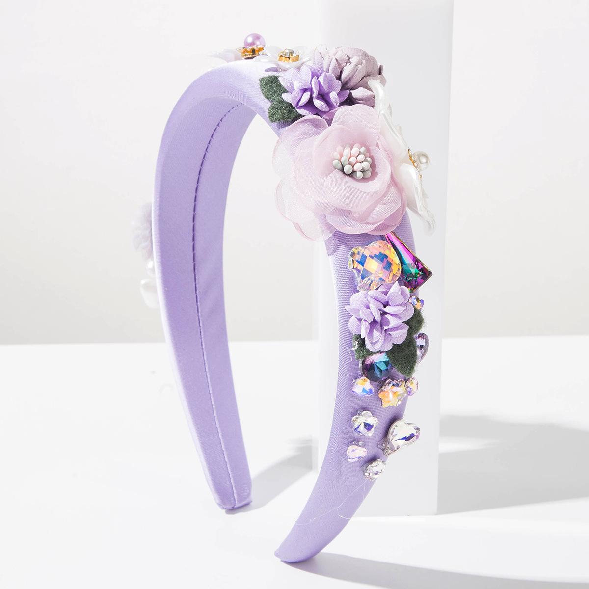 

2026 Headband Korean Sweet and Fresh Diamond-encrusted Mori Simulated Flower Headband Temperament Elegant Niche Versatile Hair Accessories фиолетовый