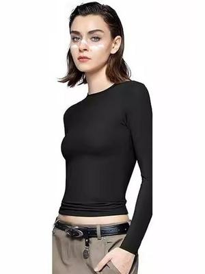 Autumn Long-Sleeve Slimming Pullover: Women's Round Neck Top