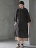 Women Chinese Style Stand Dress Dot Cotton Linen Autumn Black Cheongsam Nine Sleeve Women A-Line Dress