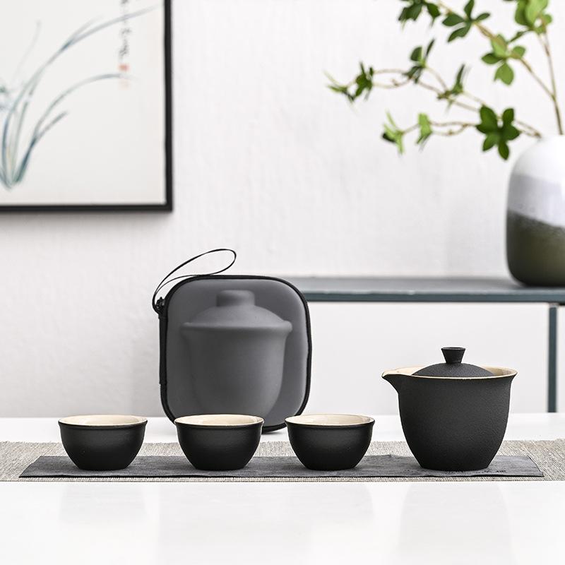 

Coarse pottery Lubao portable express cup, one pot and three cups, outdoor portable bag travel tea set for customers