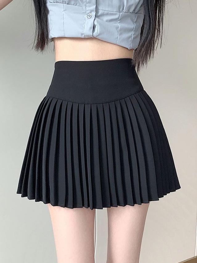High-Waisted Summer A-Line Pleated Skirt for Women - Sweet & Fresh, Anti-Exposure, College Style, Petite Short Length.