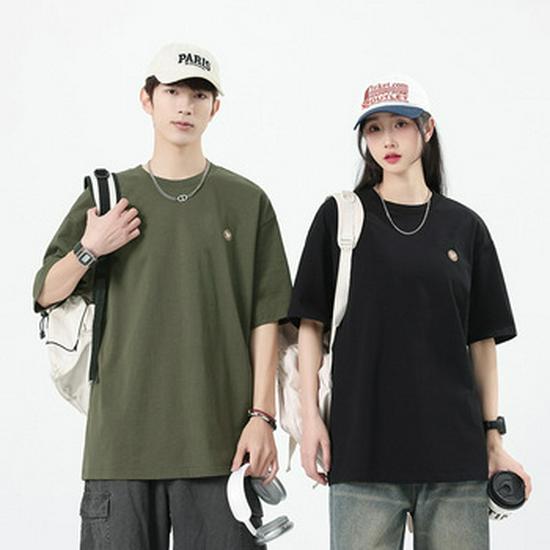 Unisex Retro Letter Embossed Cotton Short-Sleeve T-Shirt