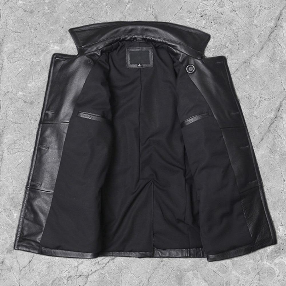 Chinese Size Long Jacket Men Genuine Leather Wind Coat Classic Black Plus Size Cowhide Jacket Casual Leather Cloth