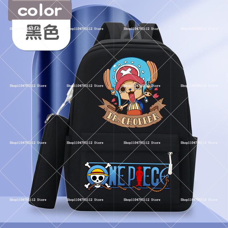 2pcs One Piece Backpack with Pencil Case Student Schoolbag Casual Large Capacity Backpack Boys Men Cartoon Anime Bookbag Gift