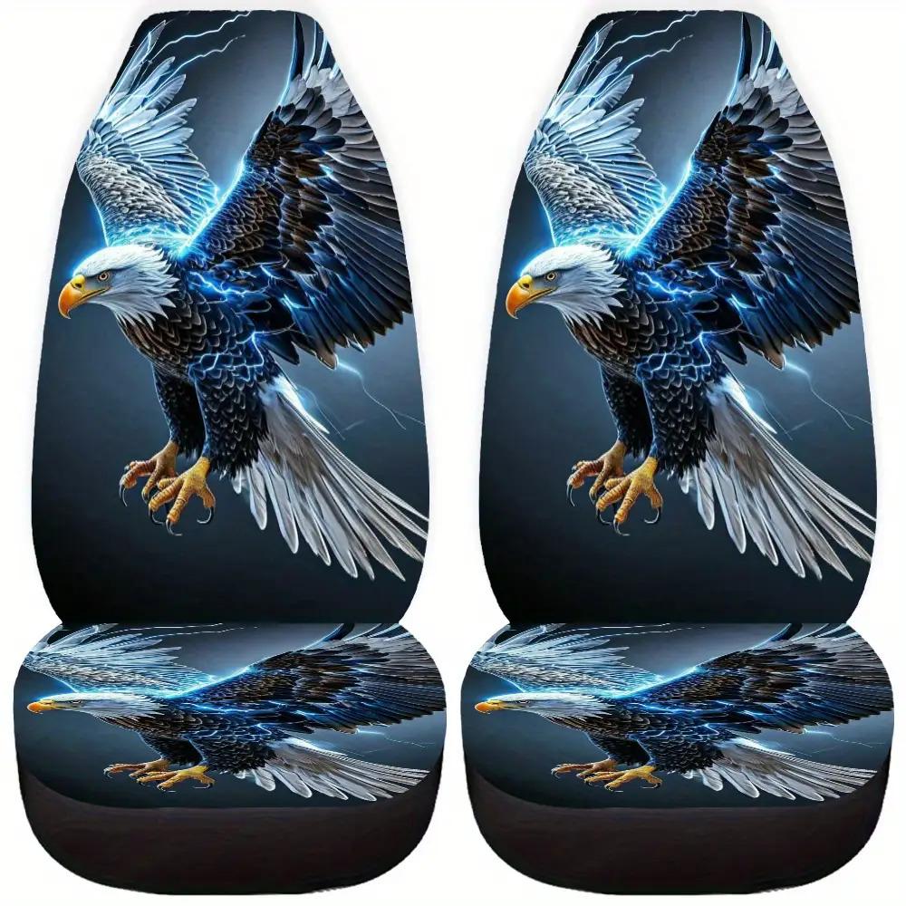 2pcs Electric Eagle Print Car Seat Covers For Women And Men, Universal Front Seat Protectors- Suitable For Cars, SUVs& Trucks- E