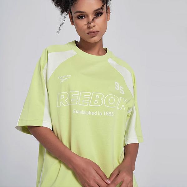 Reebok Color Block Fashion Letter Print Loose Knit Crew Neck Short Sleeve T-Shirt Unisex Tops Lime-Green 24SRM415UG01