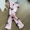 Women Girls Ribbed Knit Solid Color Leg Warmer Aesthetic Elegant Sweet Bowknot Footless Long Socks Ruffled Leg Covers