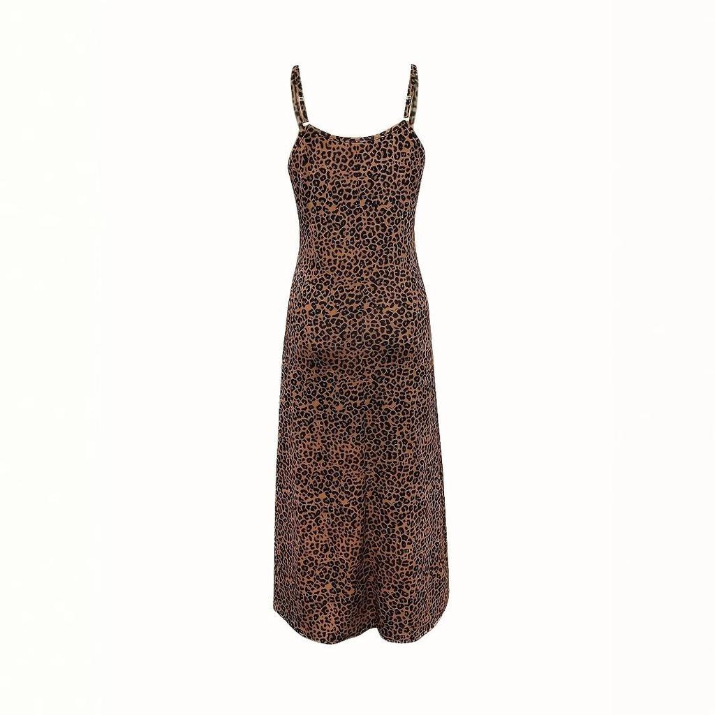 Trendy 2025 Women's Leopard & Butterfly Print Spaghetti Strap V-Neck Maxi Dress