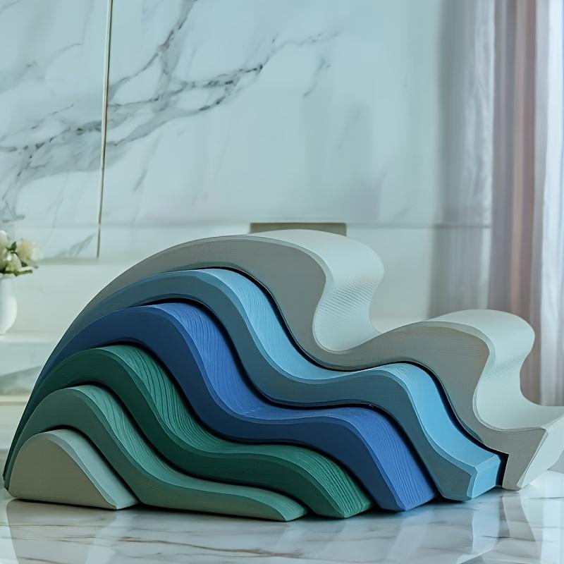 

Novelty Pile Wooden Toy Natural Wood Wave Design, Stackable Indoor/Outdoor Decorative Building Blocks for Home,Office, Realistic Wave Patterns, 6PCS Wave Shape