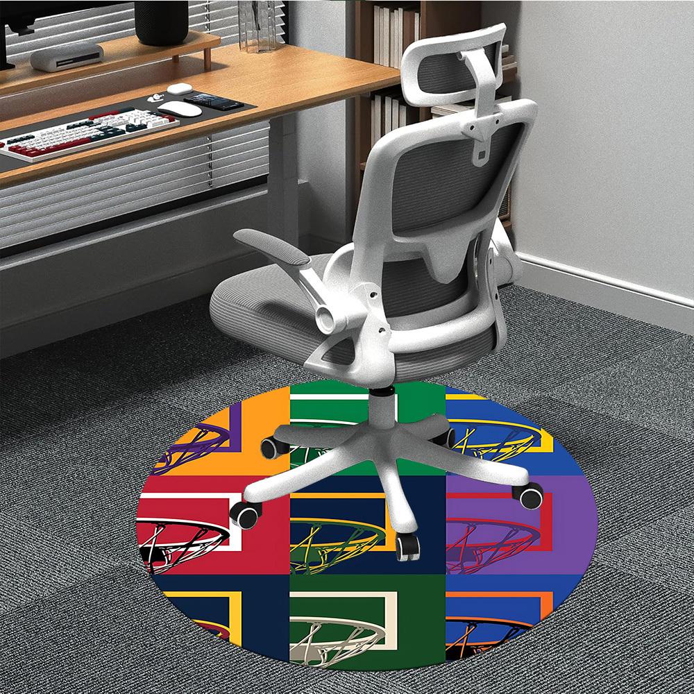 1PC Basketball Hoops Office Round Area Rug, Mat Suitable For Office, Under Office Chairs Bedroom Living Room Home Decor, Room Deco