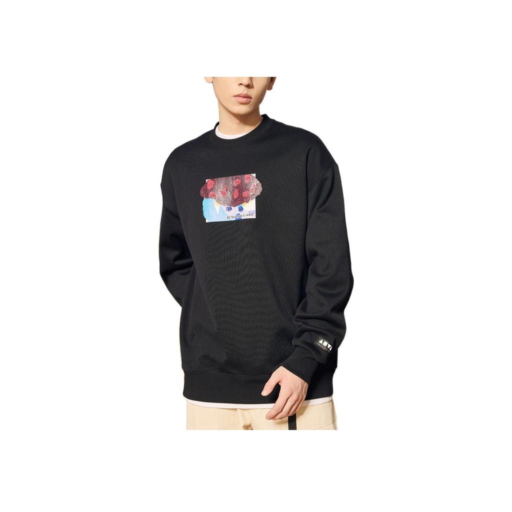 Anta Sports Lifestyle Series Front Print Pattern Round Neck Pullover Long Sleeve Sweatshirt Unisex Sweatshirt Black 172248712-2