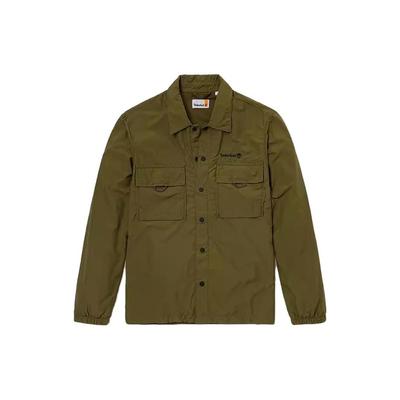 Solid Color Front Pocket Spliced Water-Resistant Loose Casual Long Sleeve Shirt Men Shirts Dark-Olive-Green A2NFJ-302