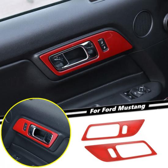 For 2015-2025 Ford Mustang ABS Red Interior Door Handle Frame Trim Panel Cover