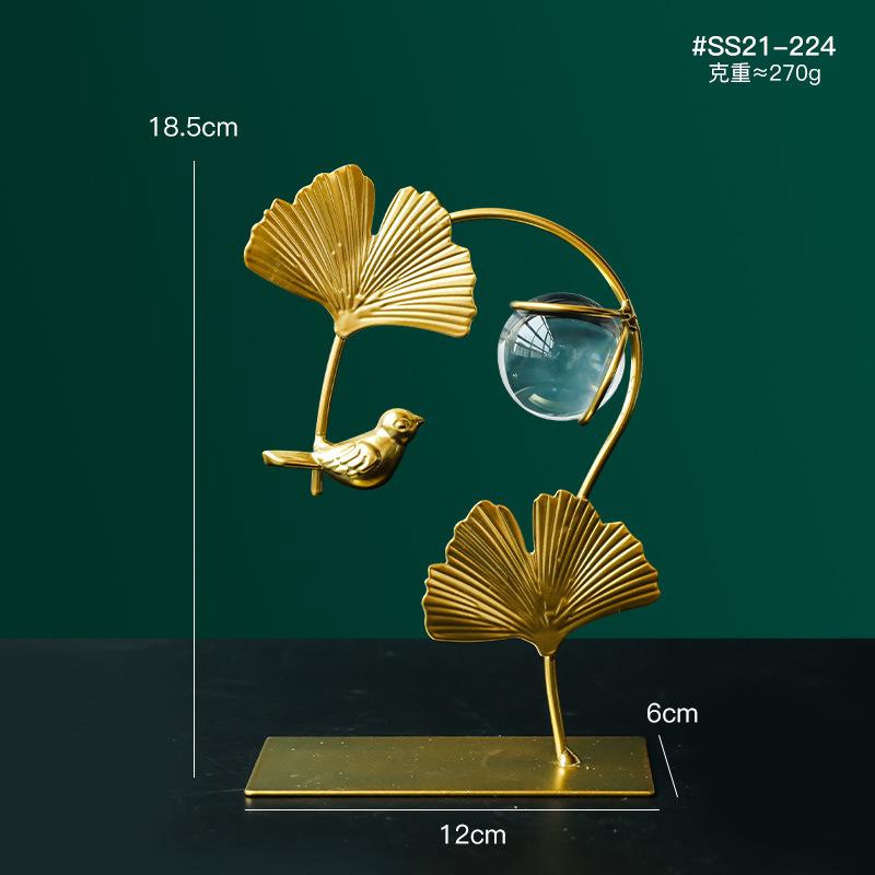 

Nordic Luxury Leaf Crystal Ball Decorations Wright Iron Creative Bird Living Room Decorations Bookcase Home Geometric Decoration