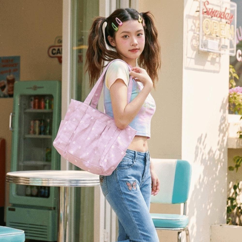 Canvas Polka Dot Shoulder Bag Sweet Handbag Versatile Tote Bag Women