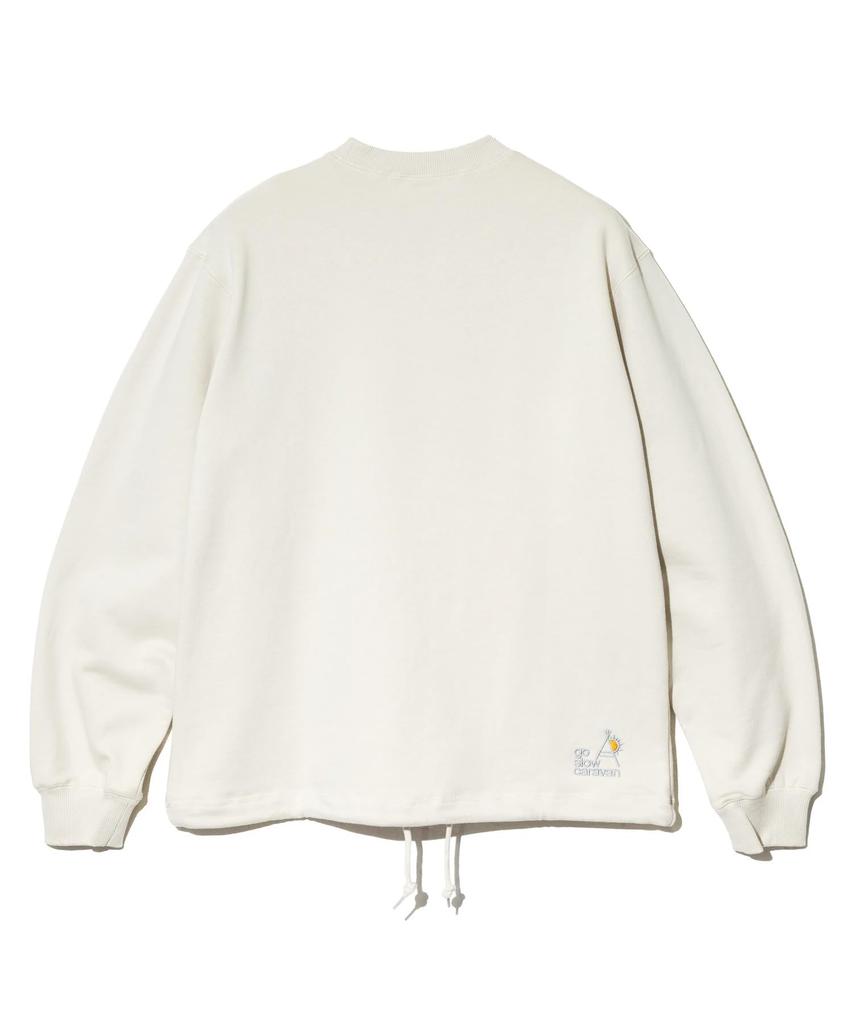 [go Slow Caravan] 352606 Skillet Pizza Bear Hem Spindle Crew Sweatshirt, Air-Spun Fleece, Ivory, Size L