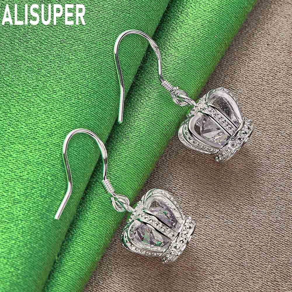 925 Sterling Silver Openwork Crown Pendant Earrings Set With AAA Zircon - Fashion Gift Jewelry