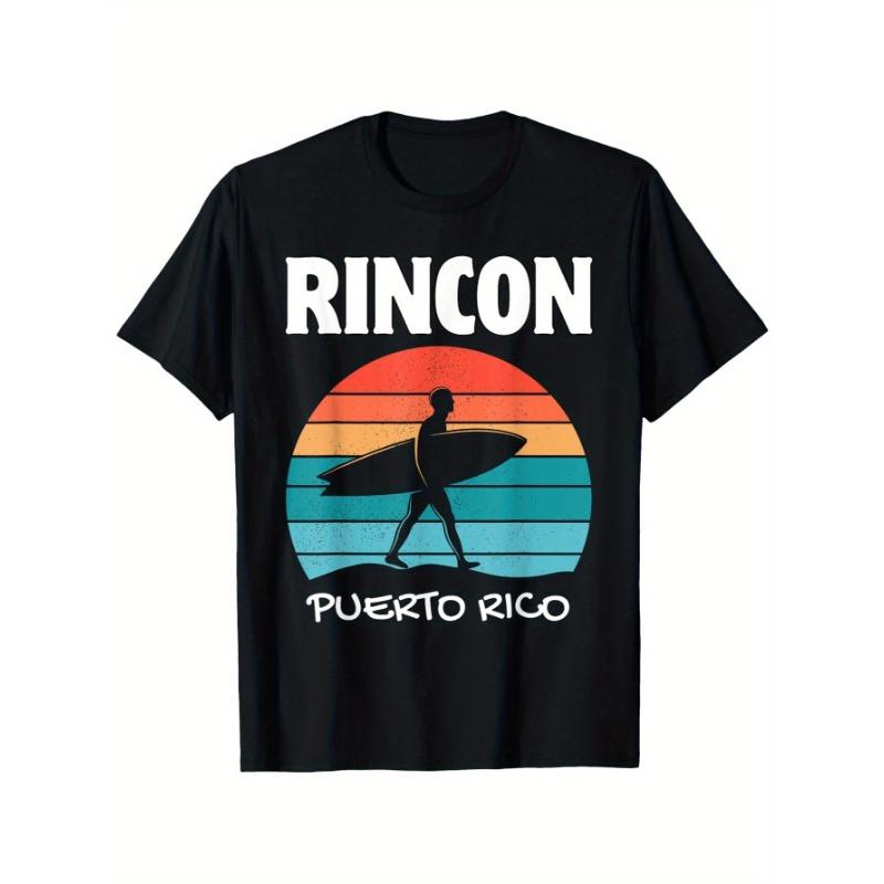 Mens and Womens Retro Surfing Tshirt with Puerto Rican Surfing Design Retro Surfing Pattern Tshirt for Men and Wave Printing S