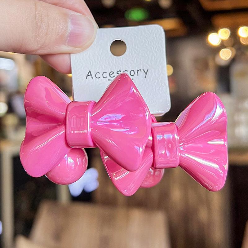Korean Pink Rose Bow Hair Clip  for Women Vintage Elegant Solid Color Side Clip Duckbill Clip Barrettes Hair Accessories