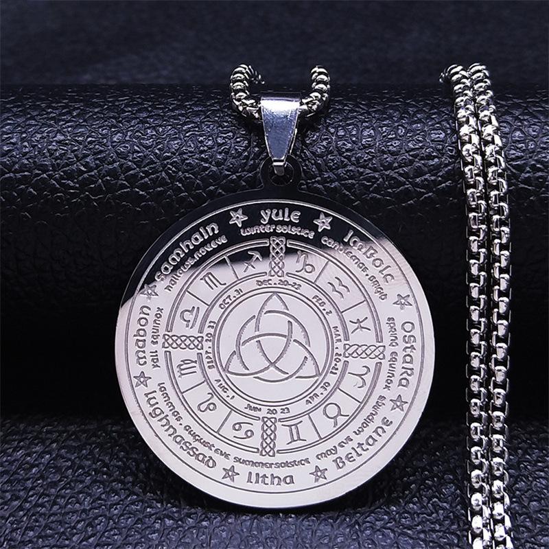 Unisex Zodiac Sign Round Pendant Necklace Stainless Steel Titanium Steel Jewelry