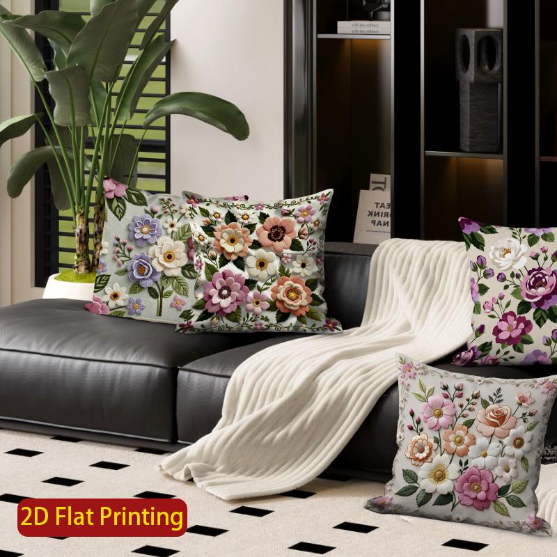 2D Vintage Floral Print Decorative Throw Pillow Covers Pattern Cushion Cover Suitable For Sofa Bedroom Car Pillow Cover