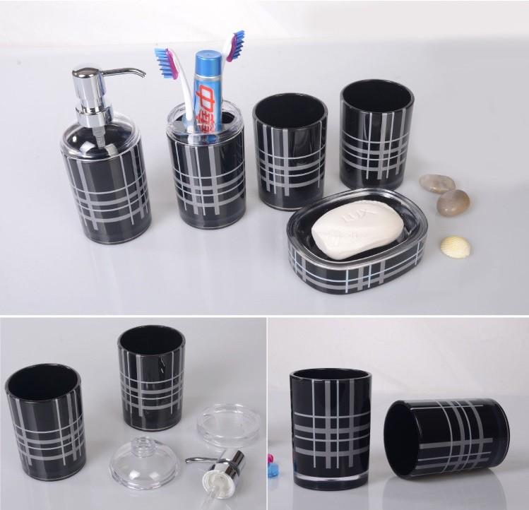 Pattern Checkered Bathroom Shampoo Storage Bottle Soap Box Mouthwash Cup Set