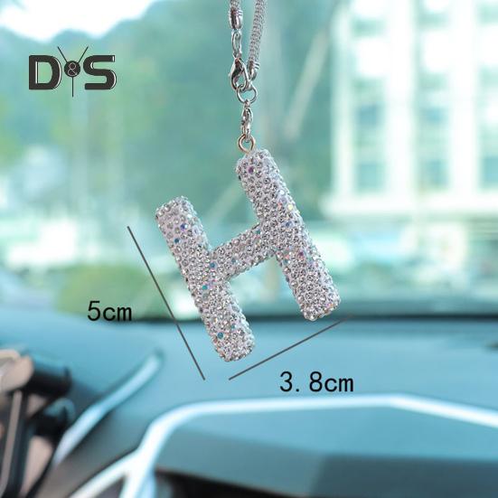 Bling Car Letter Charm Faux Crystal Letter Pendant Car Rear View Mirror Hanging Rhinestone Alfabet Ornament do Samochodowego Choinki
