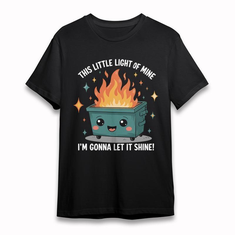 

Women s Oversize Classic T-Shirt Smiling Trash Can Creative Flame Art Cotton Tee 2XL