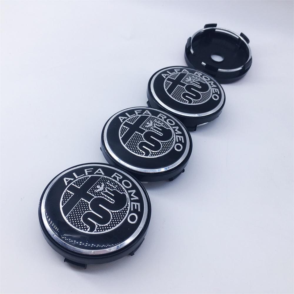 QMUT6 4PCS 60mm Black Metal Emblem Auto Hub Caps for Alfa Romeo 030 T60 Stelvio Sportiva GTAM Mito - Styling & Decoration Accessories