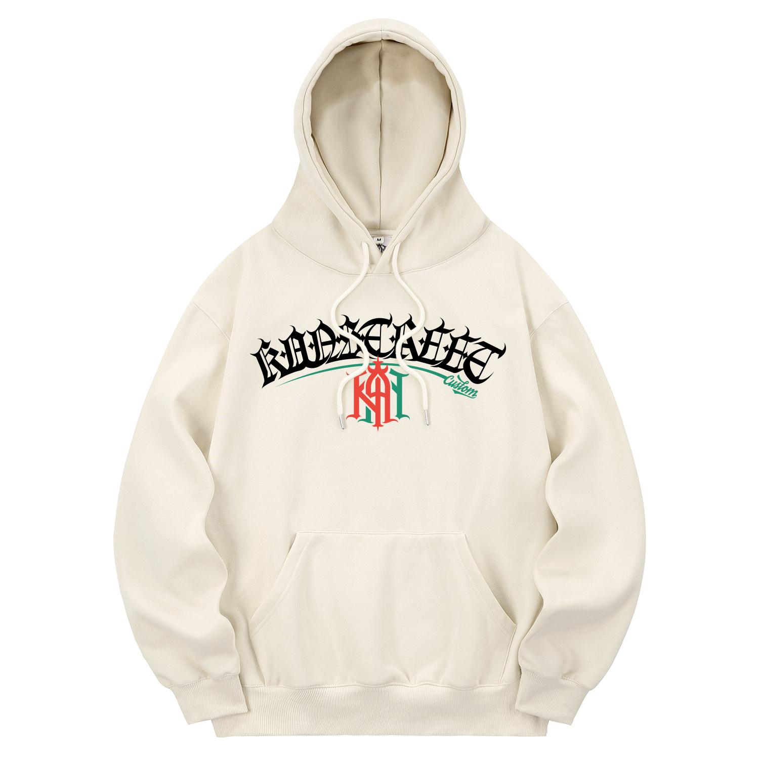 Khan 6312 Khc0160 Lettering Khan Two-Cut Fleece Hoodie - Cream L