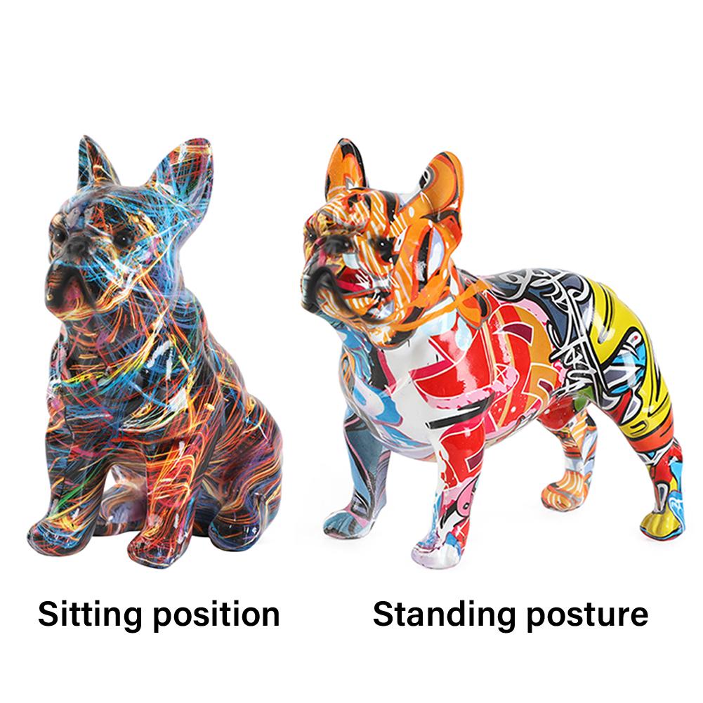 Bulldog Statue Dog Desktop Ornament Creative Colorful Art Animal Statue Resin Puppy Figurine for Bookshelf Table TV Cabinet